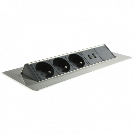 BLOC PRISE - PIVOTANTE - NOIR - 3PC - 2P+T - 2 USB