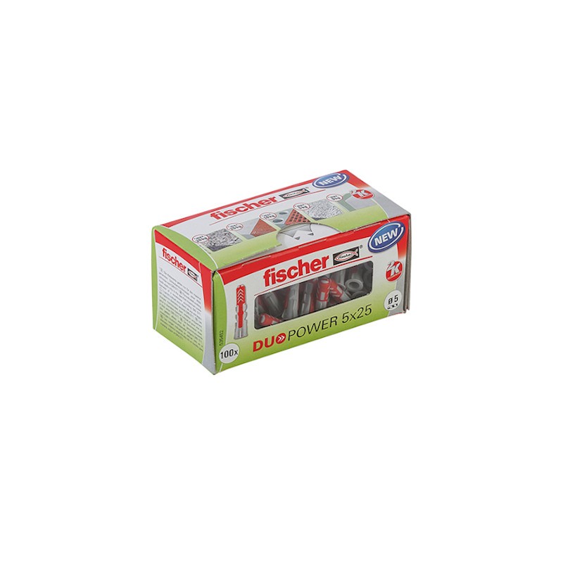                         Cheville bi-matière - DUOPOWER - 5x25 - Sans vis - Boite à fenêtre - Boîte de 100