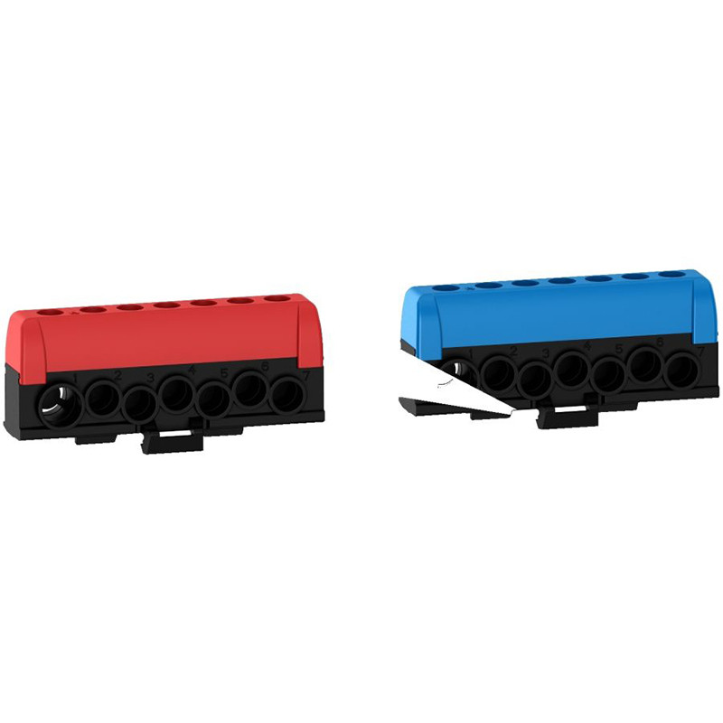                         Lot de 2 borniers phase + neutre Schneider - 7 départs - Bleu et rouge