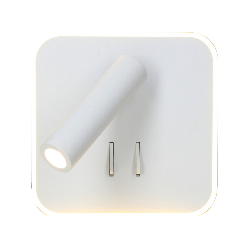                         Applique carré avec liseuse Jazz par Arlux - 11+3W - 770+210lm - Blanc