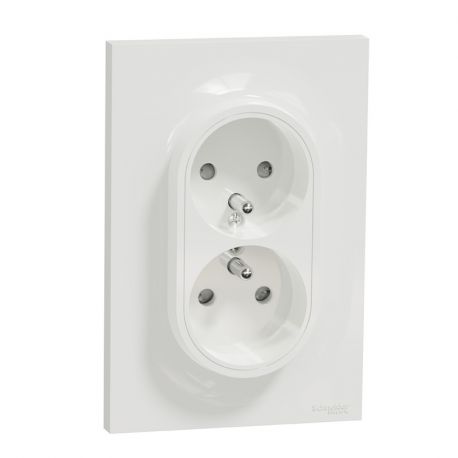PRISE DOUBLE - 2P+T - BLANC - ODACE - (installation dans une boite simple) 