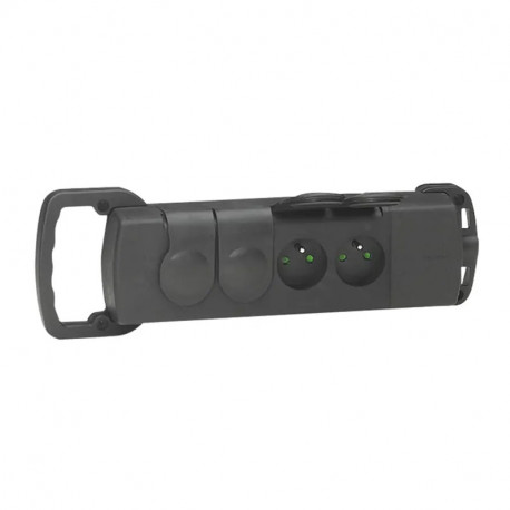 PROLONGATEUR - CAOUTCHOUC - BLOC 4 x 2P+T - NOIR 