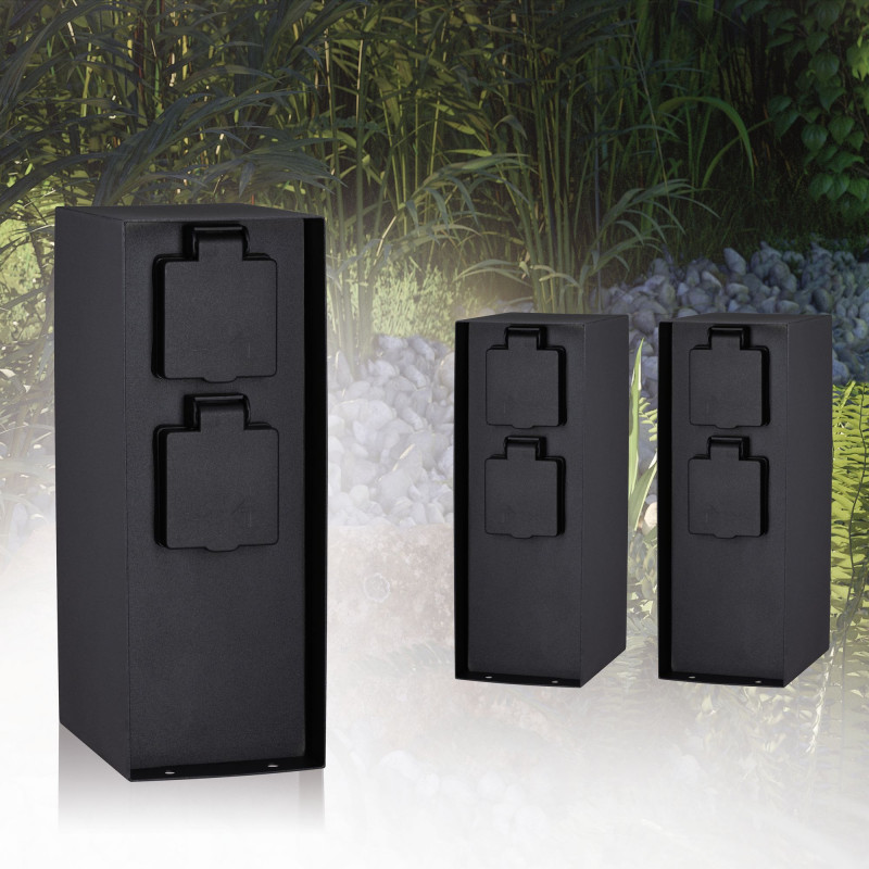                         RIO Colonne prises extérieur 230 V x 4 IP44 Acier inoxydable anthracite