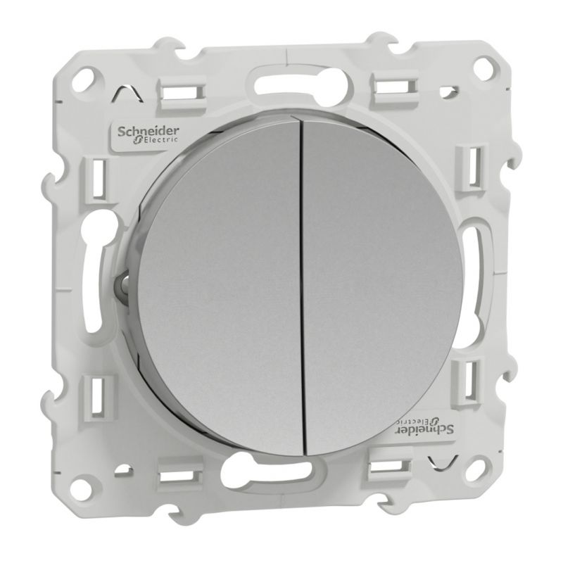                        Double poussoir 10A Odace - Aluminium