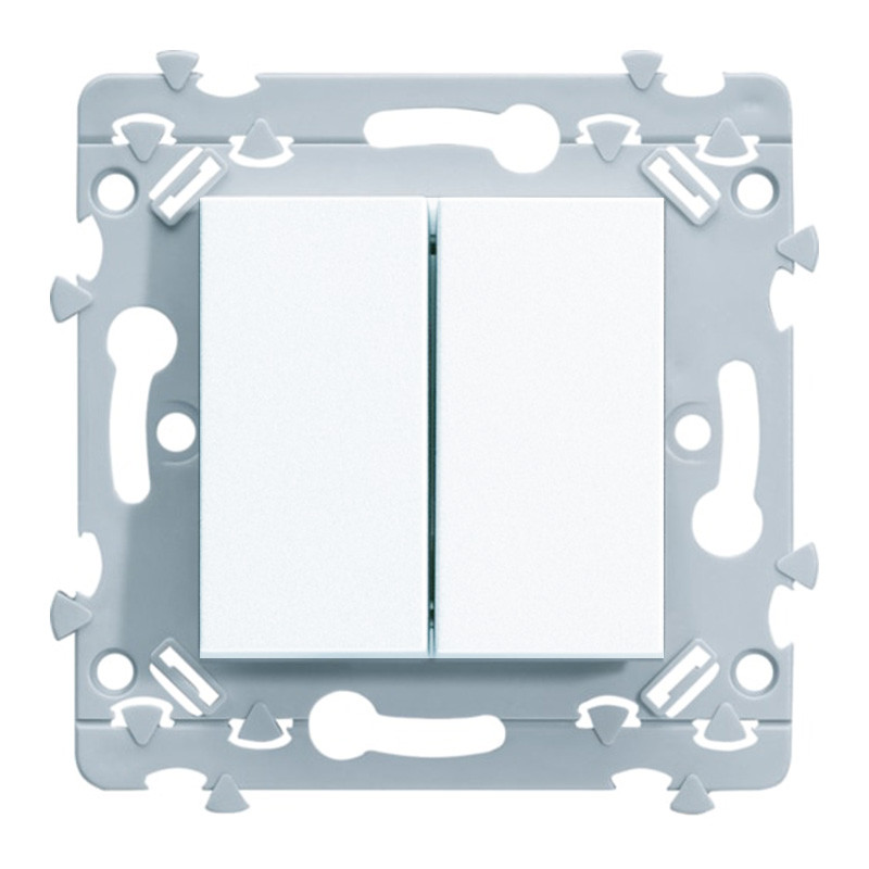                         Double interrupteur va-et-vient Essensya Hager - Blanc - 10A - Sans plaque
