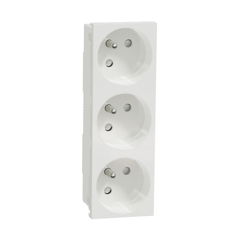                         Triple prise de courant 2P+T Unica - 45° - 16A - Blanc