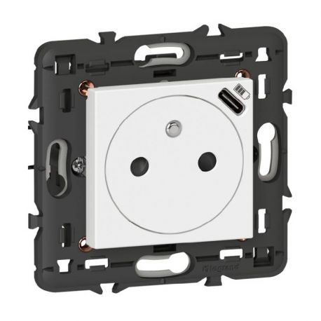 Prise 2P+T Mosaic surface - Chargeur USB type C - Avec support - Blanc