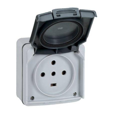 Prise de courant 20A 3P+N+T Plexo IP55 - Complet en saillie - Gris