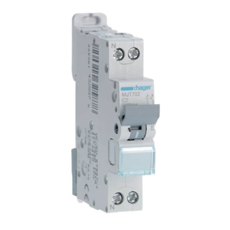 Disjoncteur 1P+N 4.5-6kA courbe C - 2A 1 module