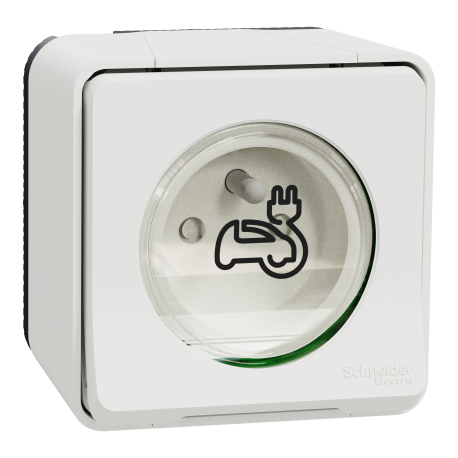 Prise de courant 2P+T renforcée IP55 IK08 connexion auto Schneider Electric - Saillie - Complet - Blanc - Mureva Styl
