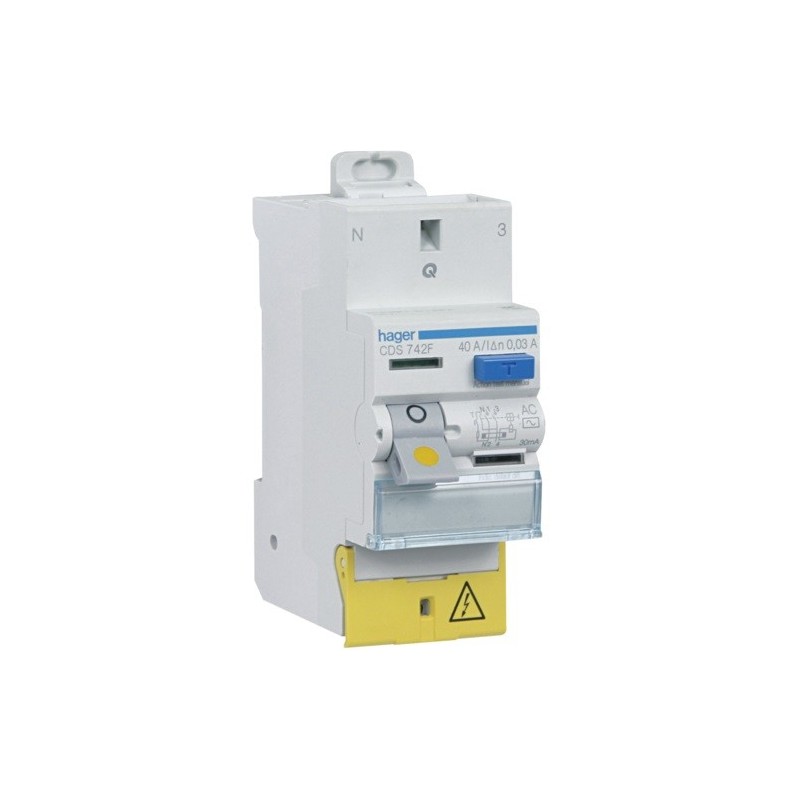                         CDS742F - Interrupteur différentiel 2 pôles Hager - 40A - 30mA - Type AC à bornes décalées