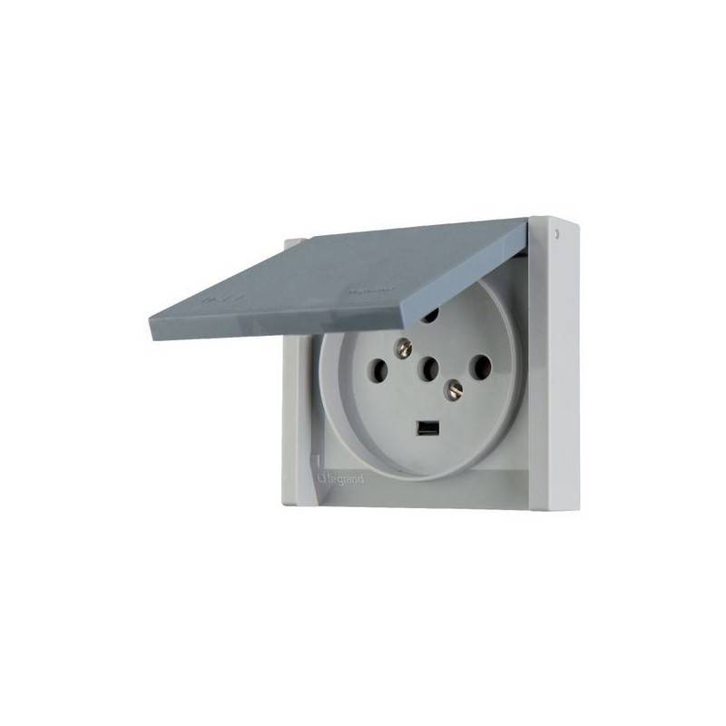                         Prise de courant 20A 3P+N+T Plexo IP44 - Complet encastré - Gris