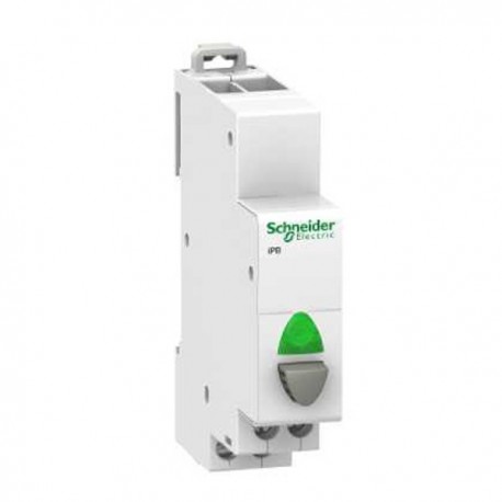 Bouton poussoir lumineux Resi9 - 1 NO - 20 A - 110...230 V CA - Avec voyant vert