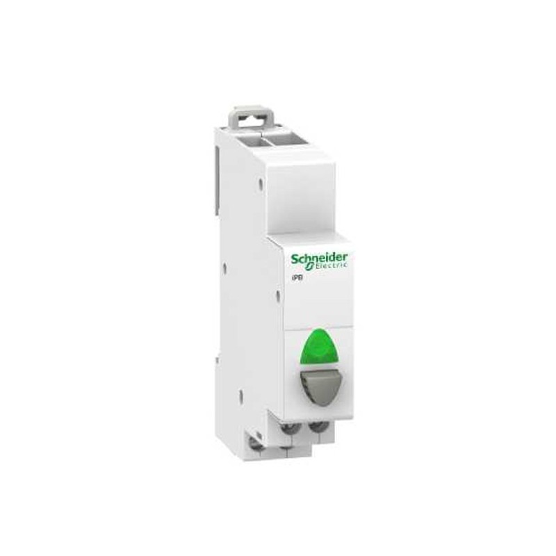                         Bouton-poussoir lumineux - 1 NO gris + voyant vert - 110...230 VCA - Acti9 - iPB  