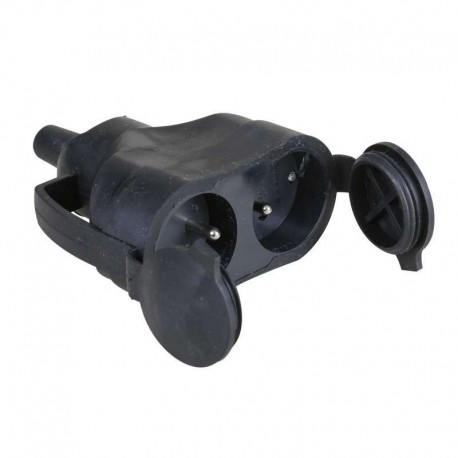 PROLONGATEUR - CAOUTCHOUC - BLOC 2 x 2P+T - NOIR 