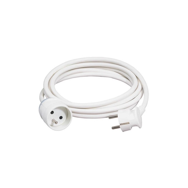                         Rallonge domestique - Prise 2P+T- 16A - Câble 5m - Blanc