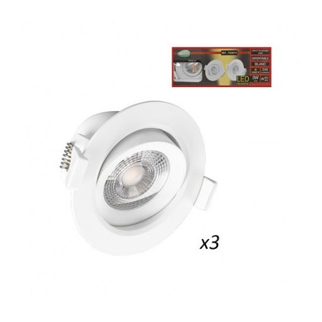 Lot de 3 spots LED SMD orientables - 5W - 4000°K - Rond - Blanc - Non dimmable