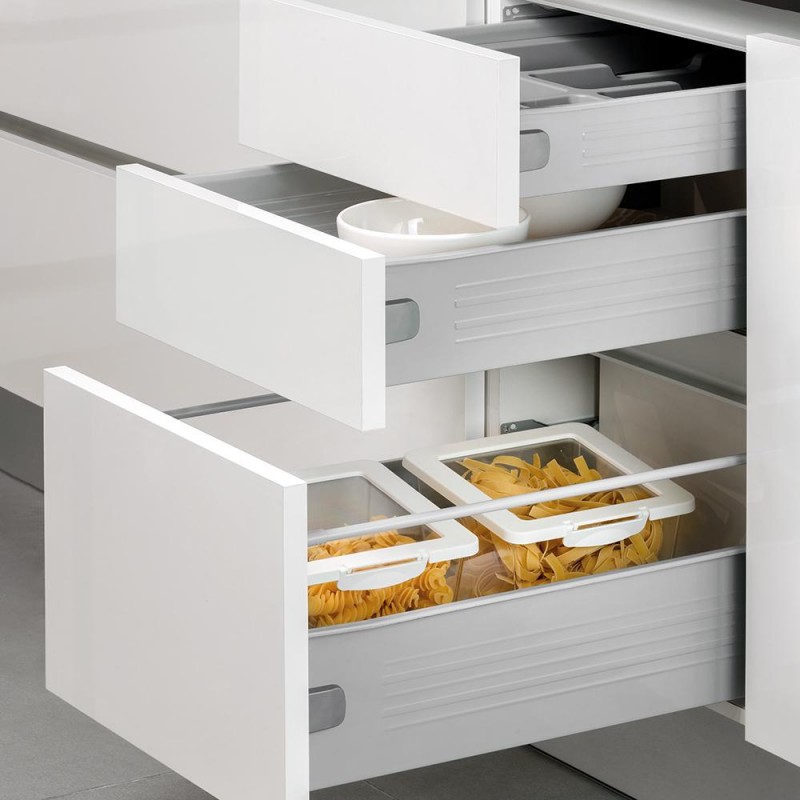                         Kit de tiroir pour cuisine et sdb Ultrabox - H. 86mm - P. 500mm - Acier - Gris métallisé